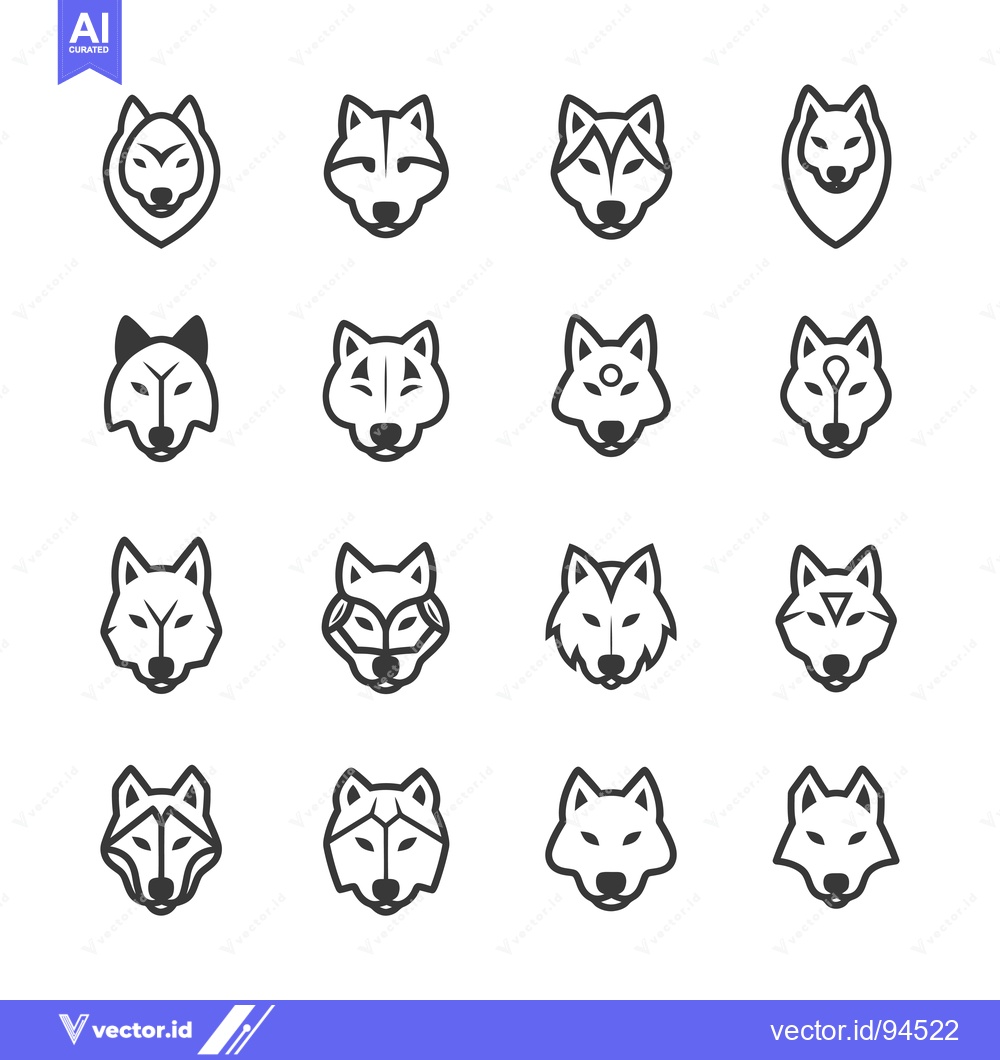 Premium Vector dari Set of 16 Stylized Wolf Head Line Icons