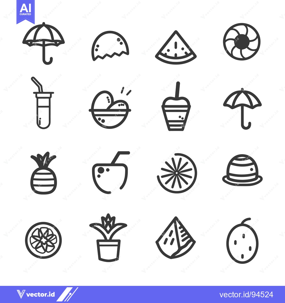 Premium Vector dari Set of 16 Summer Holiday Themed Line Icons