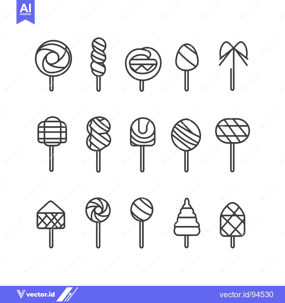 Premium Vector dari Set of 16 Various Shapes of Lollipops on Sticks