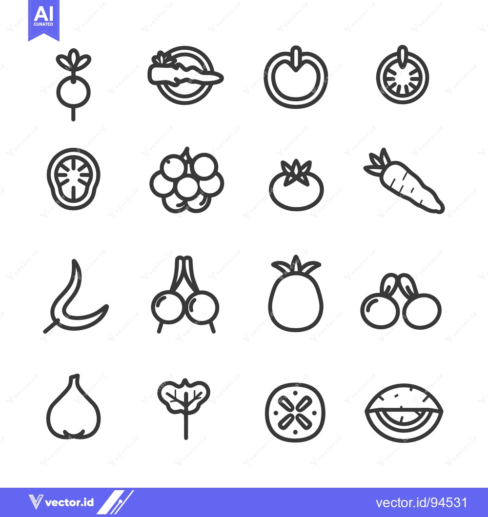 Premium Vector dari Set of 16 Vegetable and Fruit Line Icons