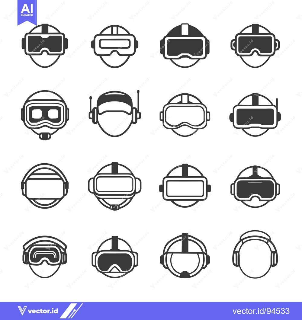 Premium Vector of Set of 16 VR and ski goggles icons in black and white