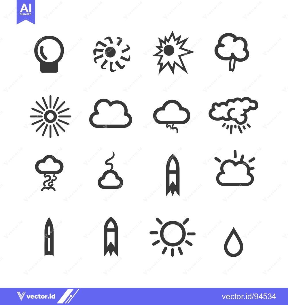 Premium Vector dari Set of 16 Weather and Nature Icons in Black and White