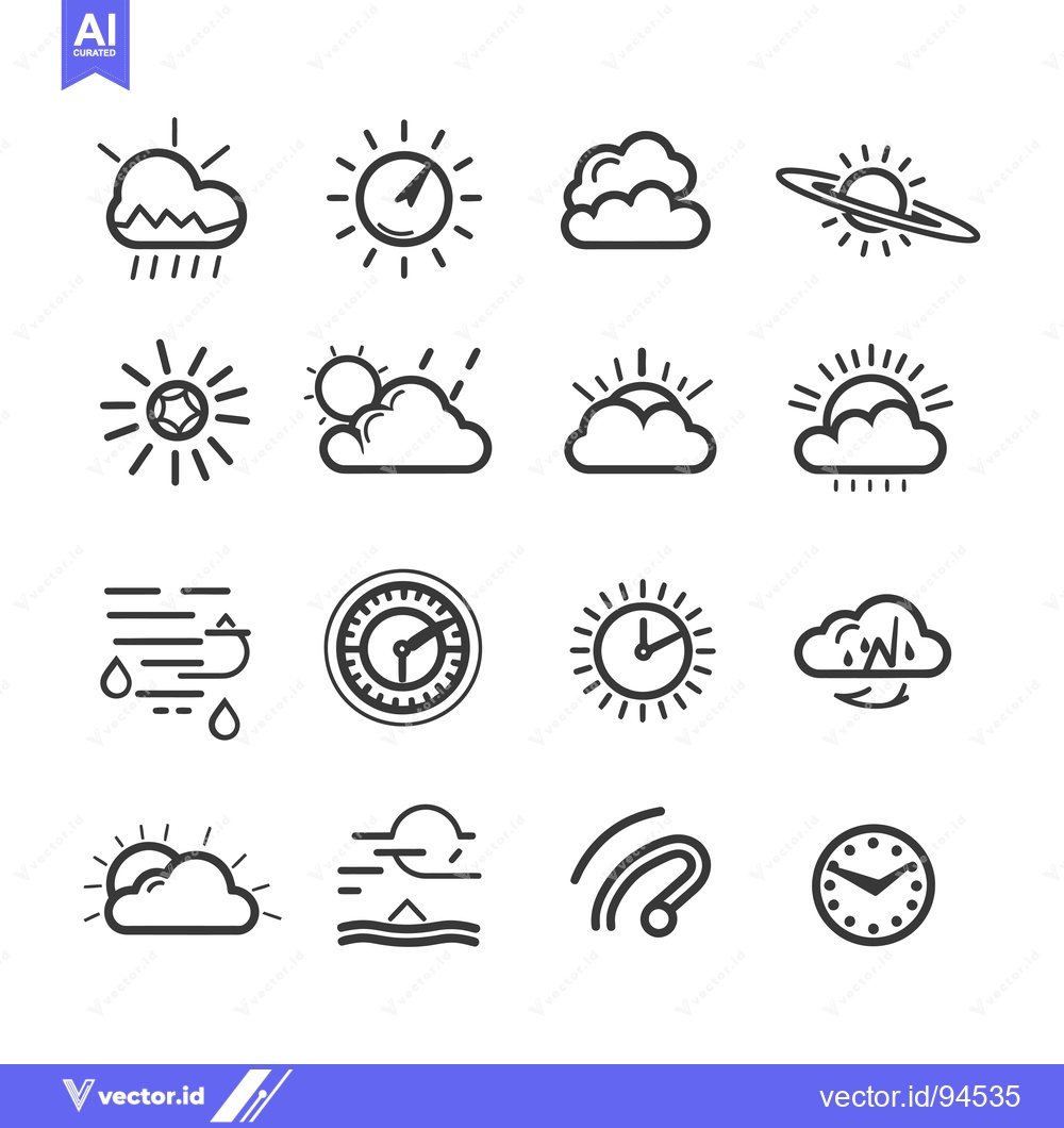 Premium Vector of Set of 16 Weather and Time Icons in Outline Style