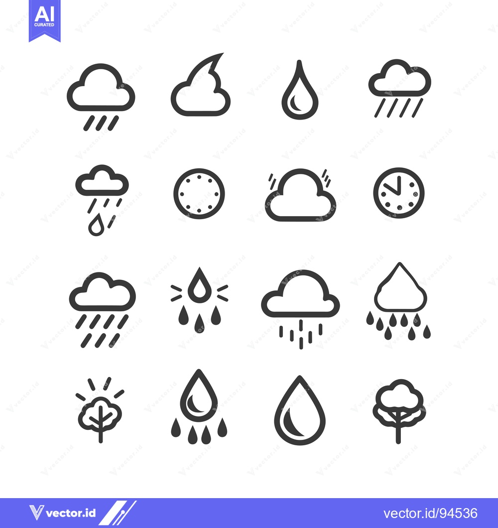 Premium Vector dari Set of 16 Weather Icons: Rain, Clouds, and Drops