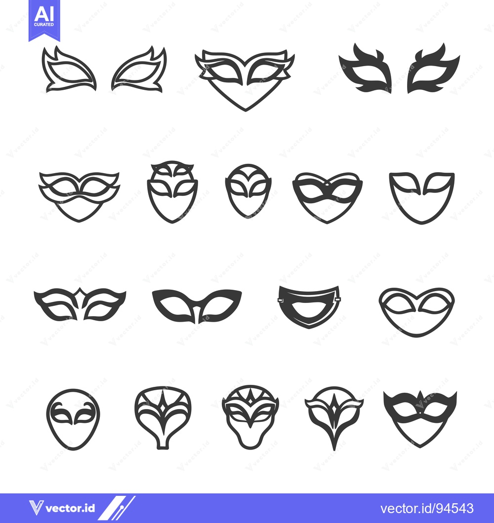 Premium Vector of Set of 18 different stylized masquerade mask icons