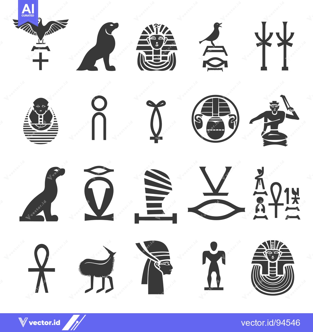 Premium Vector of Set of 18 Egyptian Mythology Symbols and Figures