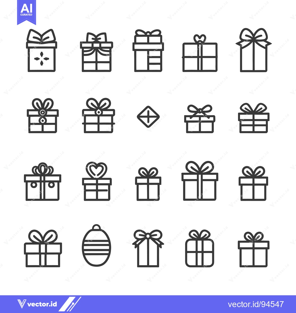 Premium Vector dari Set of 18 Gift Box Icons with Different Ribbon Styles