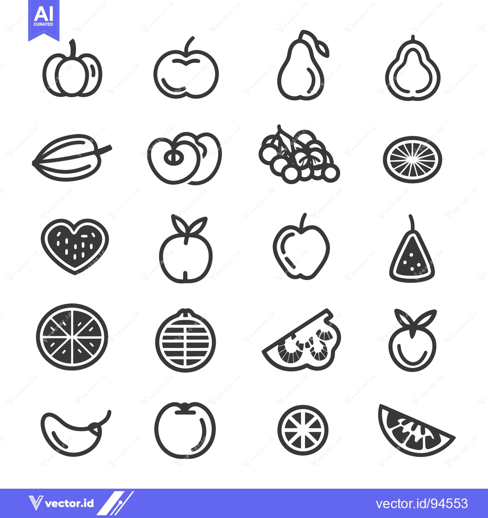 Premium Vector of Set of 18 Line Icons of Fruits and Vegetables