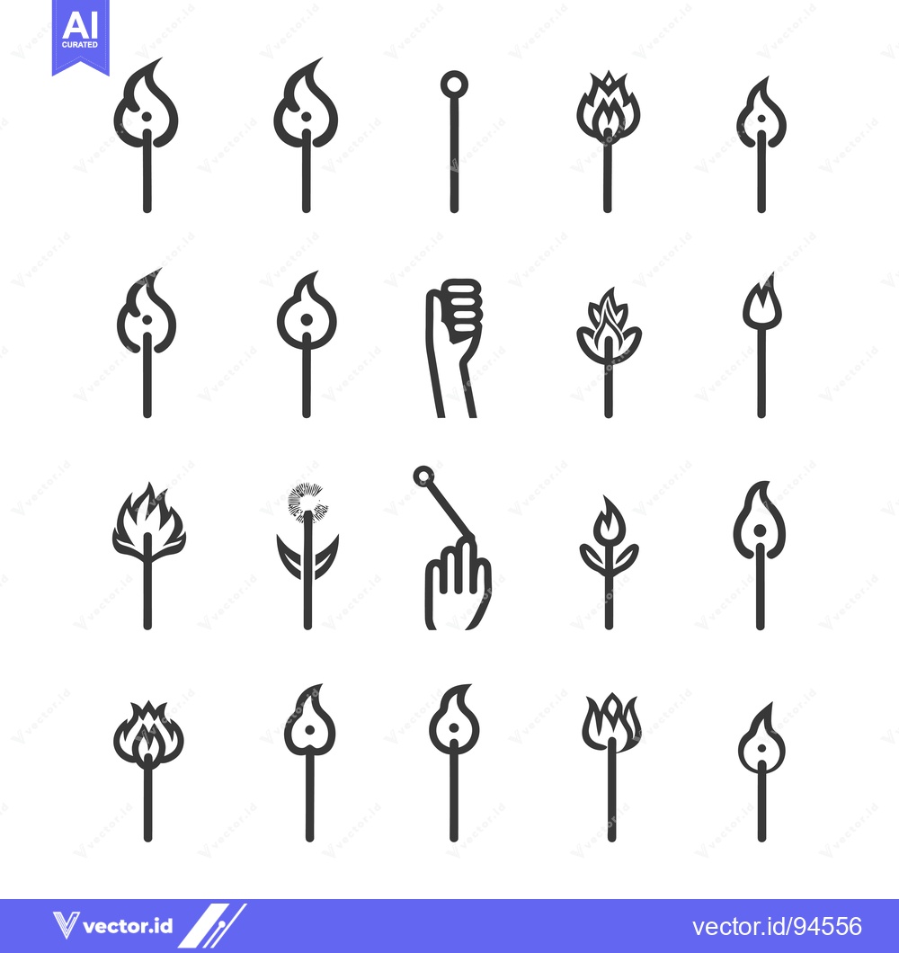 Premium Vector dari Set of 18 Matchstick Icons in Various Styles, Including Flame, Hand, a