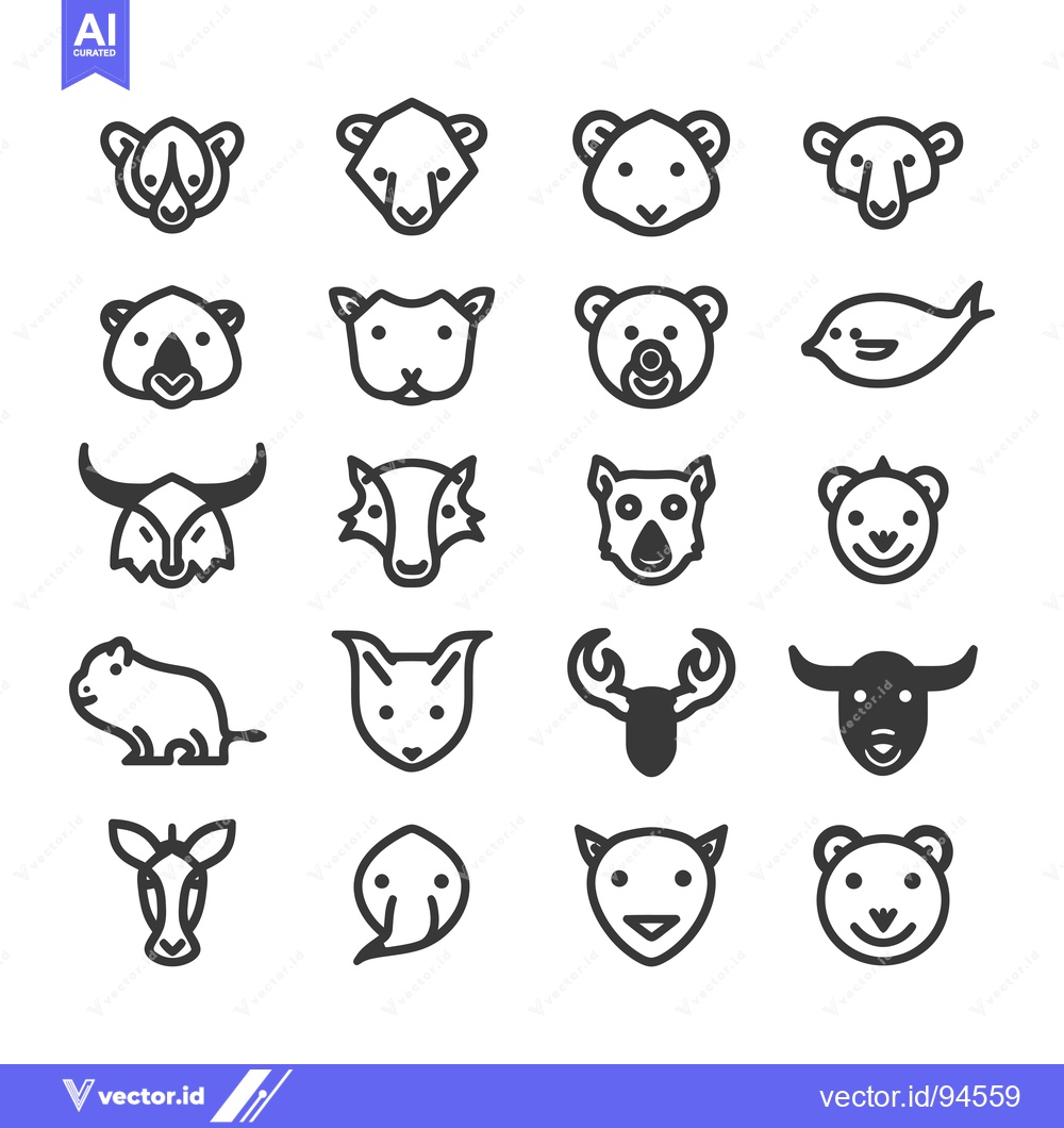 Premium Vector dari Set of 18 Simple Animal Head Icons
