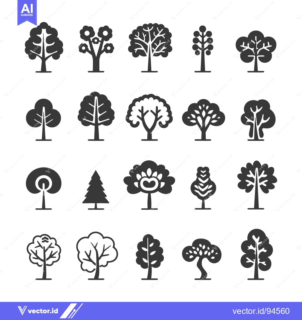 Premium Vector dari Set of 18 Simple Black and White Tree Icons