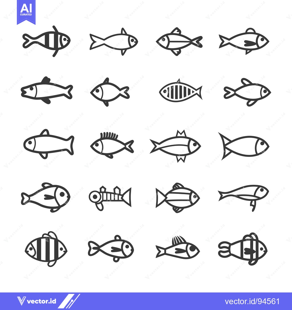Premium Vector of Set of 18 Simple Line Drawings of Fish in Various Styles