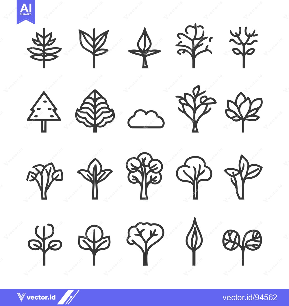 Premium Vector dari Set of 18 Simple Line Icons of Different Trees and Plants