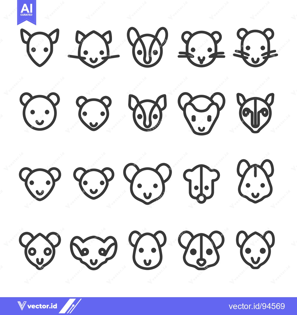 Premium Vector of Set of 20 Animal Face Icons in Outline Style