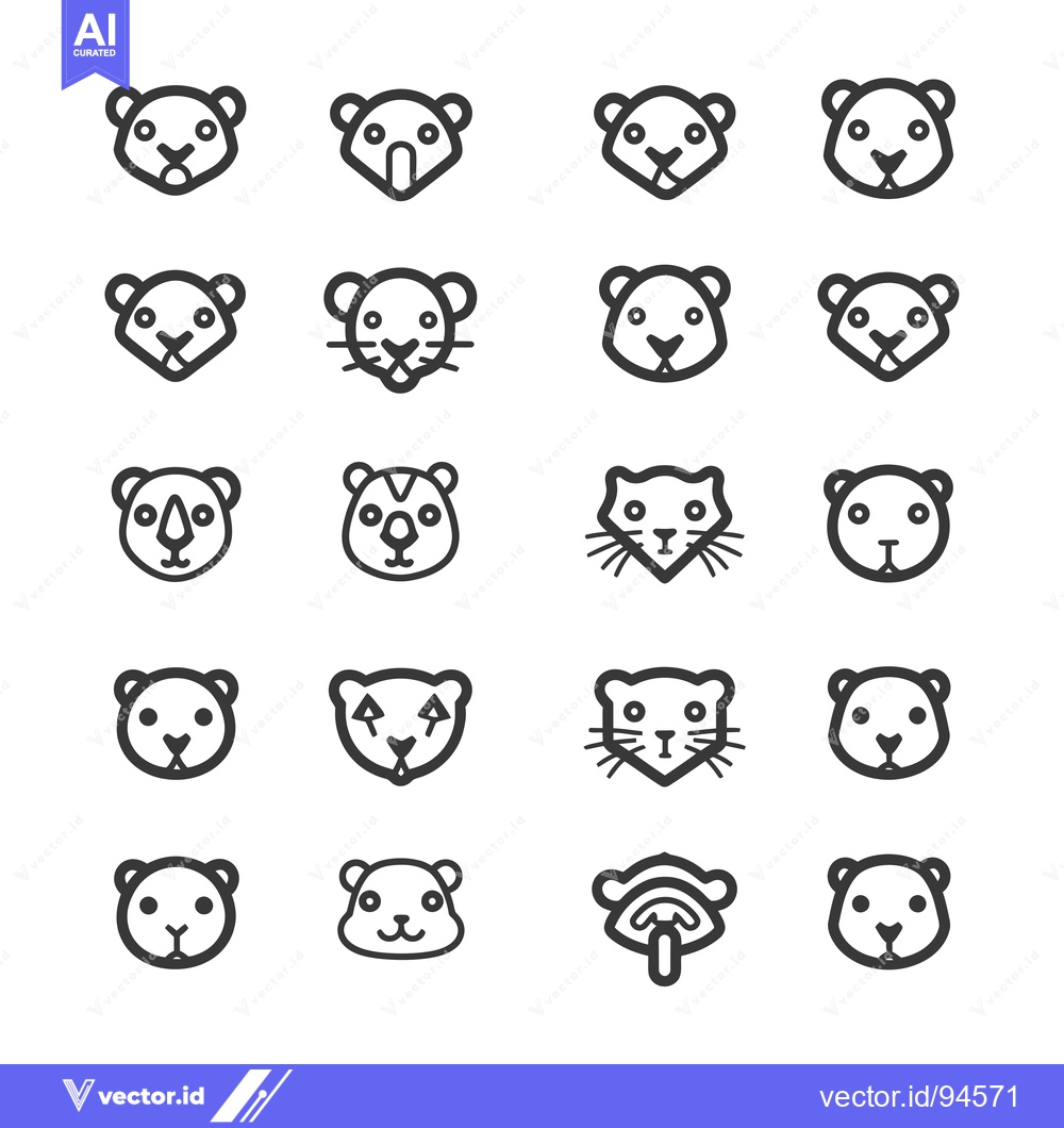 Premium Vector dari Set of 20 Animal Head Icons with Line Art Style