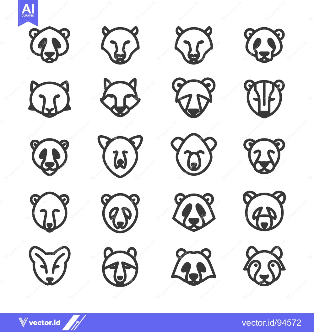 Premium Vector dari Set of 20 Animal Heads in Minimalist Line Art Style