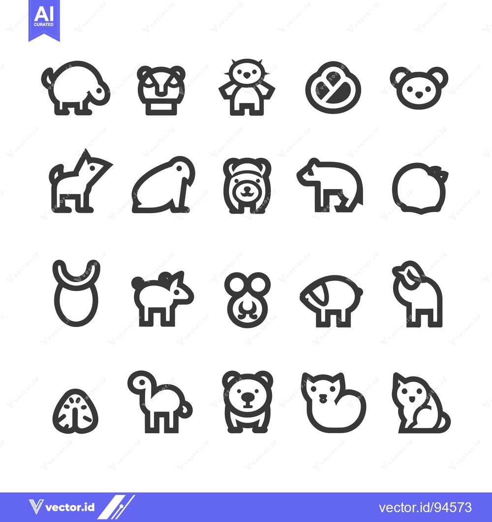 Premium Vector of Set of 20 Animal Icons in Black and White Outline Style