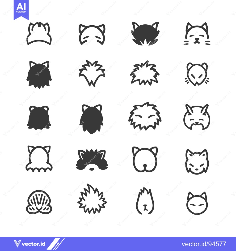 Premium Vector dari Set Of 20 Black And White Cat Head Icons 37213