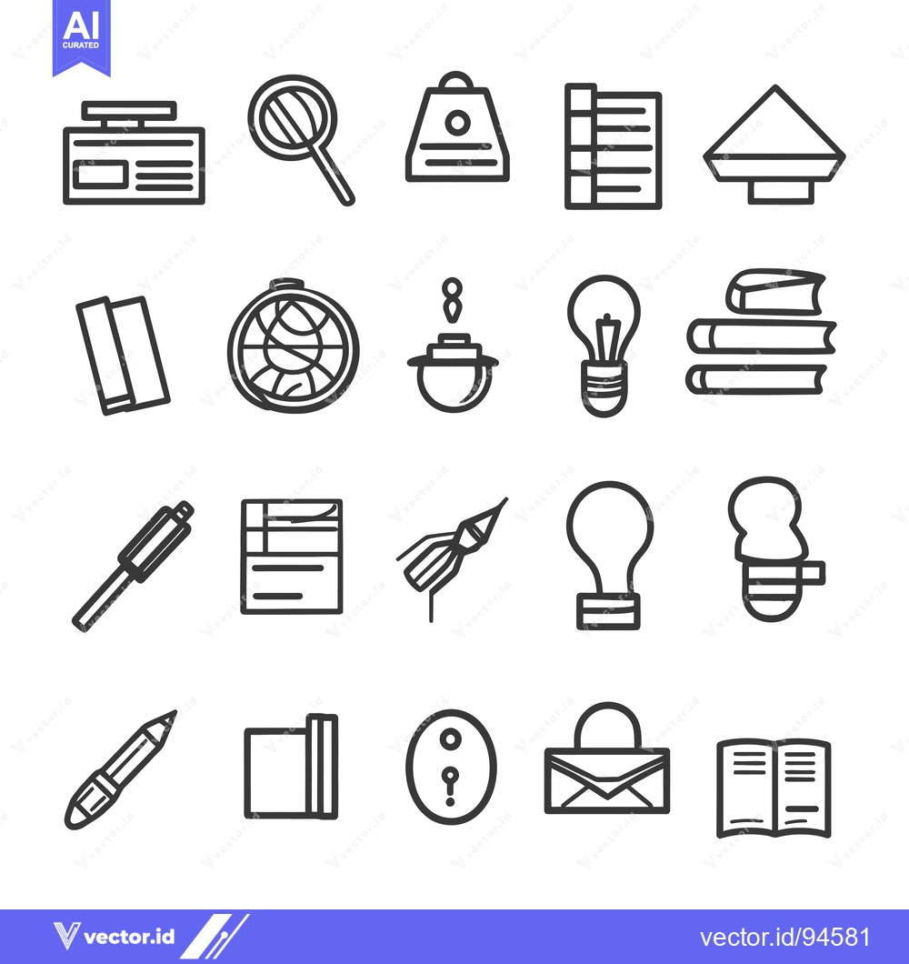 Premium Vector dari Set of 20 Black and White Line Icons for Education and Business