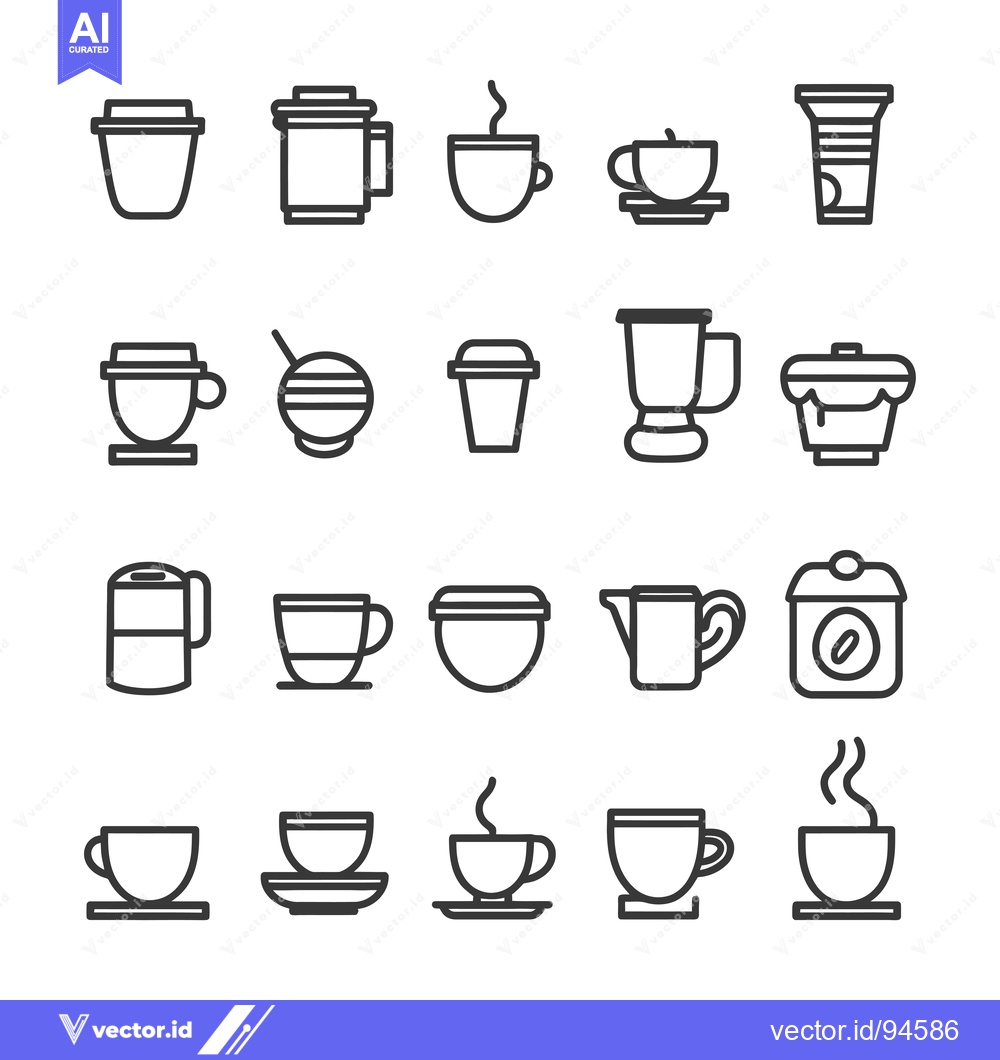 Premium Vector dari Set of 20 Coffee and Tea Related Icons in Line Style
