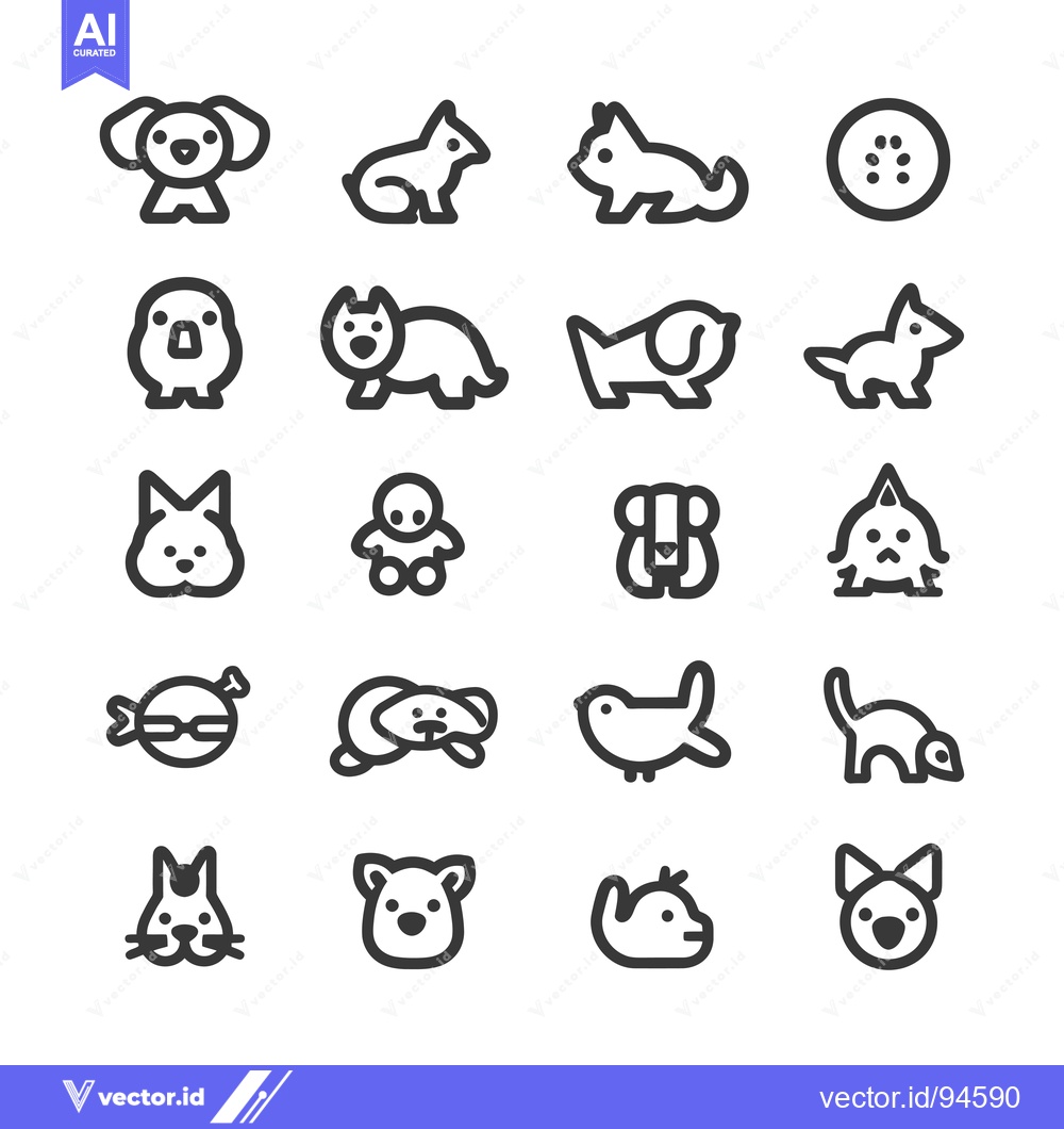 Premium Vector dari Set of 20 Cute Animal Icons in Outline Style