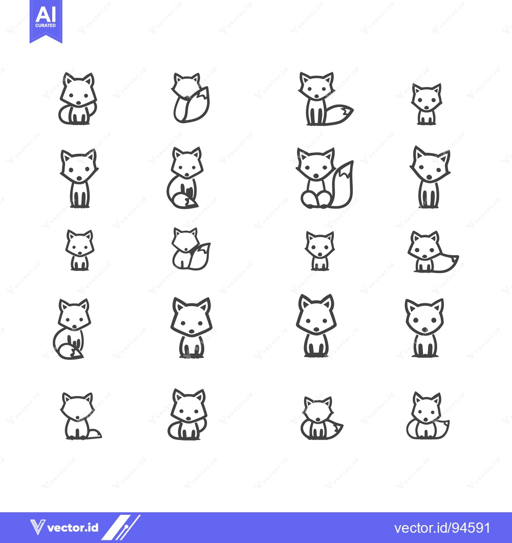 Premium Vector of Set of 20 Cute Fox Icon Design in Outline Style