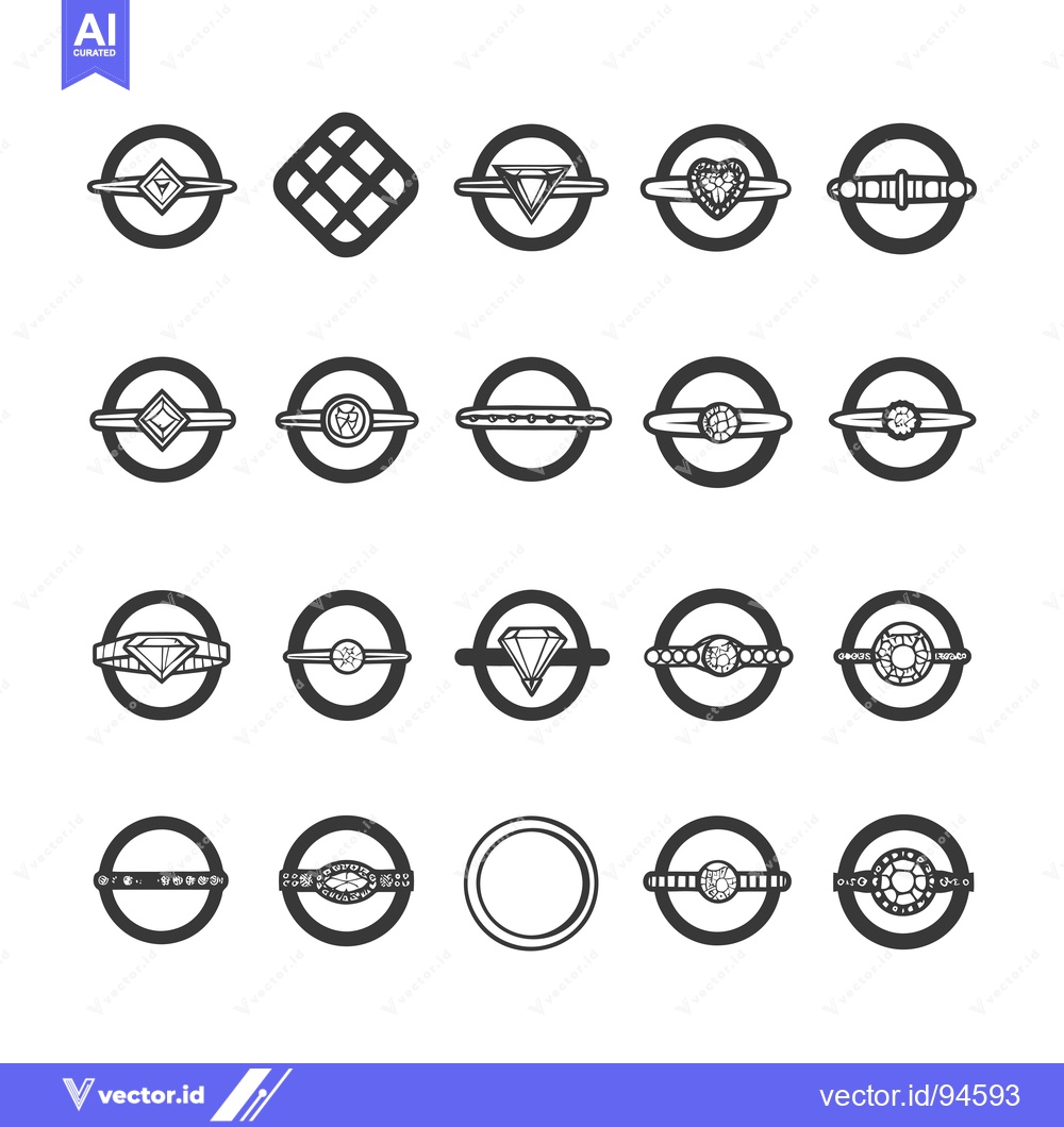 Premium Vector dari Set of 20 Different Ring Designs with Gemstones