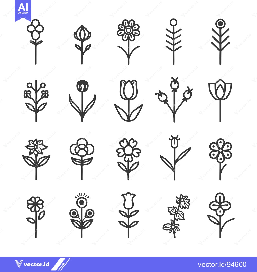 Premium Vector dari Set of 20 Flower and Plant Line Icons