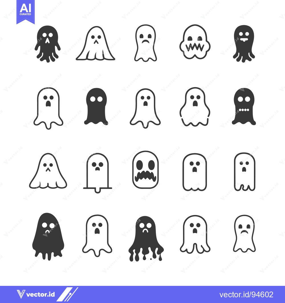 Premium Vector of Set of 20 Ghost Icons in Various Expressions