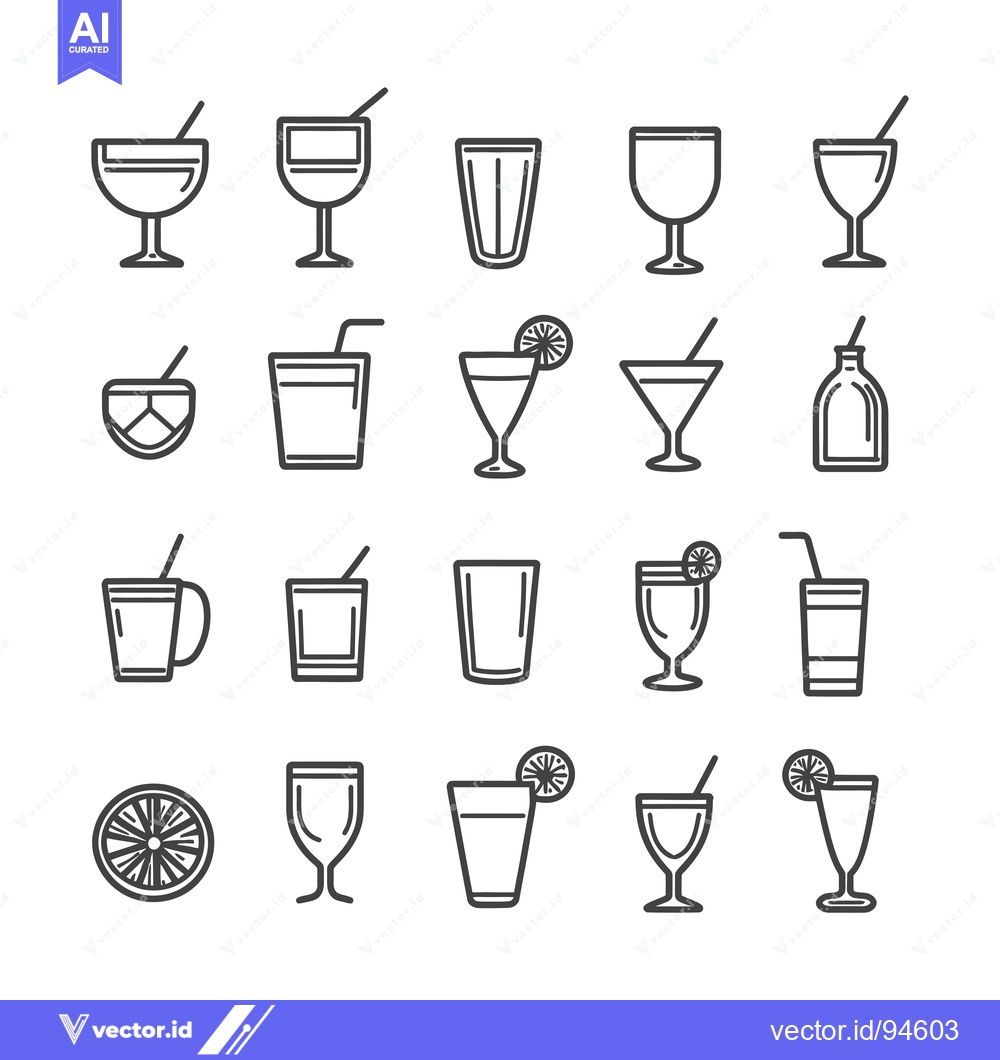 Premium Vector dari Set of 20 Hand Drawn Drink Icons with Straws and Citrus