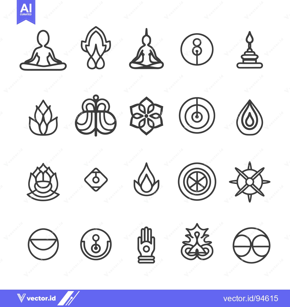 Premium Vector dari Set of 20 Line Art Icons of Spiritual and Yoga Symbols