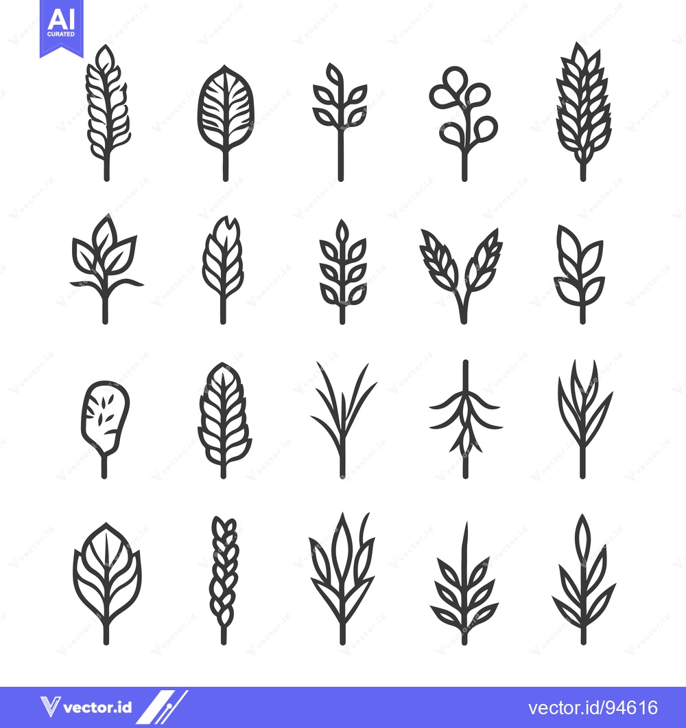 Premium Vector dari Set of 20 Line Art Icons Representing Different Types of Leaves and Pl
