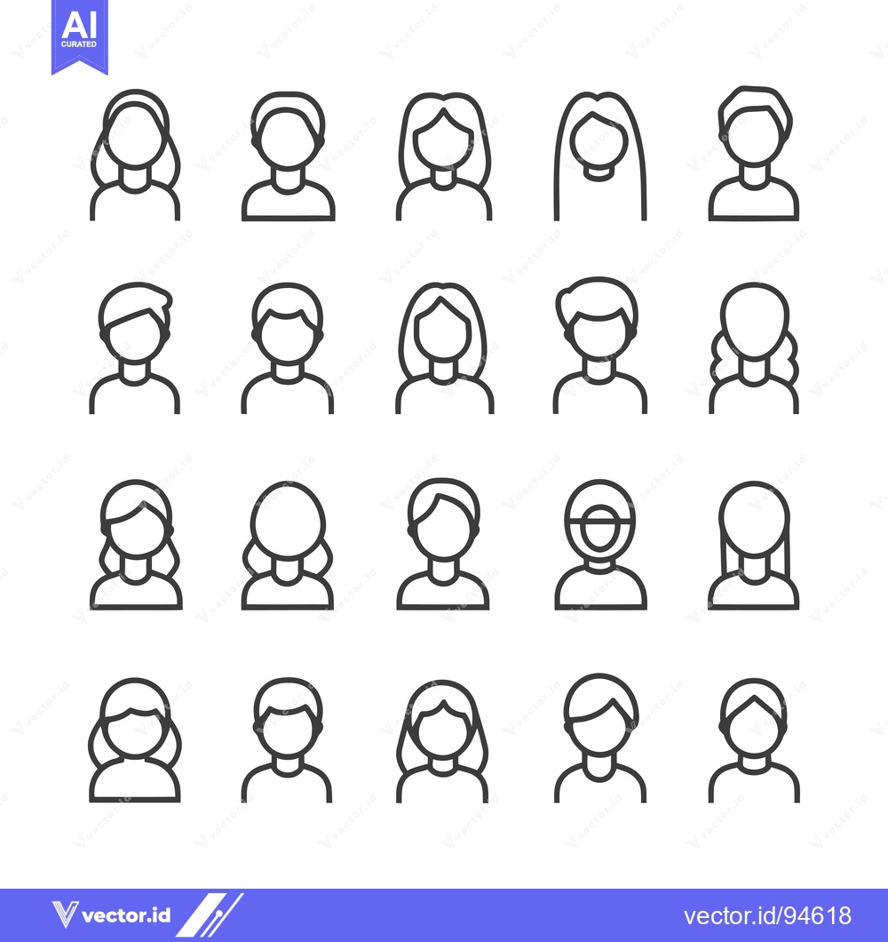 Premium Vector of Set of 20 Line Icons Depicting Different Hairstyles