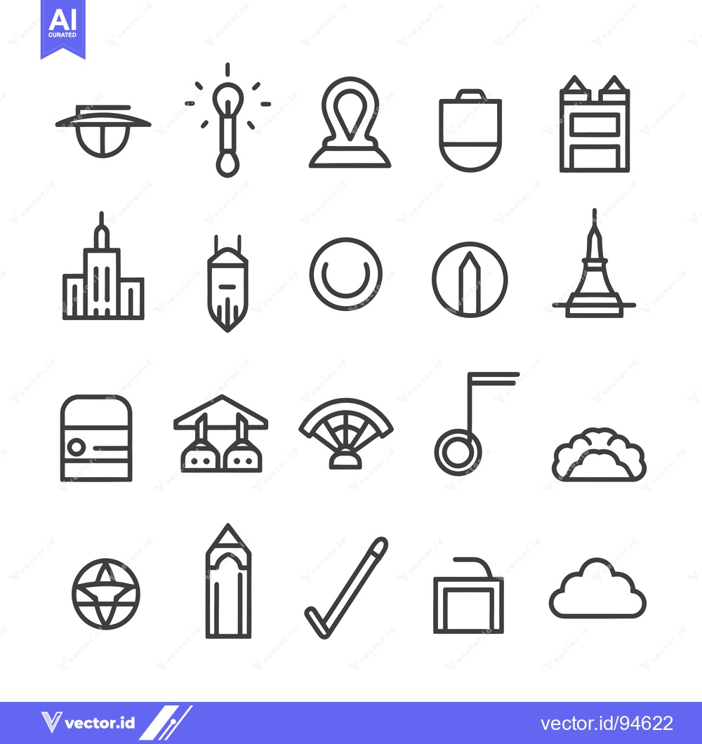 Premium Vector of Set of 20 Line Icons for Buildings, Objects, and Concepts