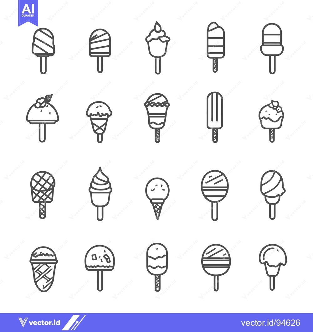 Premium Vector of Set of 20 Line Icons for Ice Cream and Frozen Treats