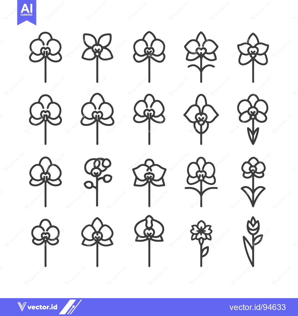 Premium Vector of Set of 20 Line Icons of Different Orchid Flowers