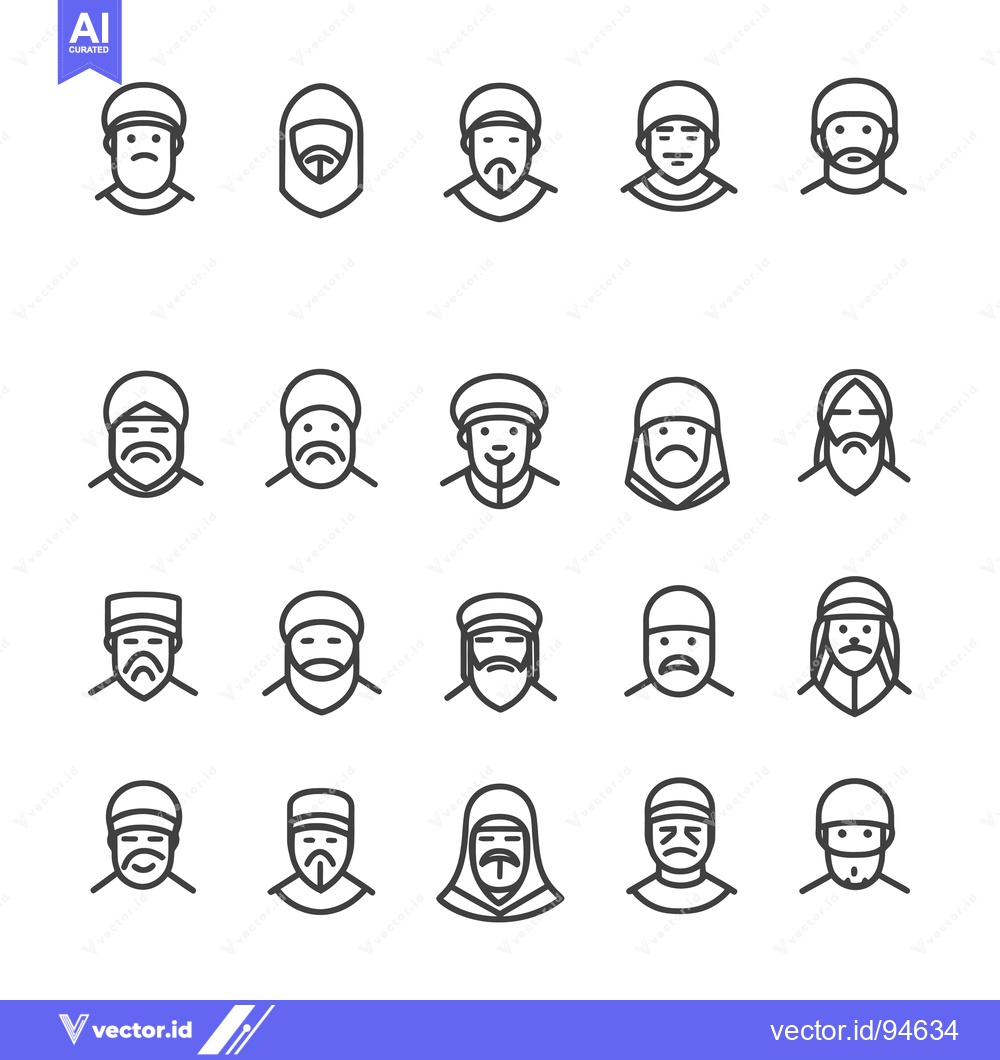 Premium Vector dari Set of 20 Line Icons of Men with Different Headwear