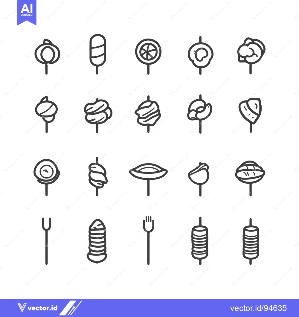 Premium Vector of Set of 20 Line Icons of Skewers with Various Foods