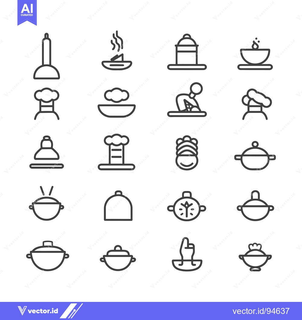 Premium Vector dari Set of 20 Line Icons of Various Cooking Utensils and Food Items