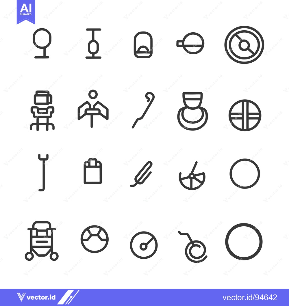 Premium Vector dari Set of 20 Line Icons Related to Circles, Wheels, and Circular Objects