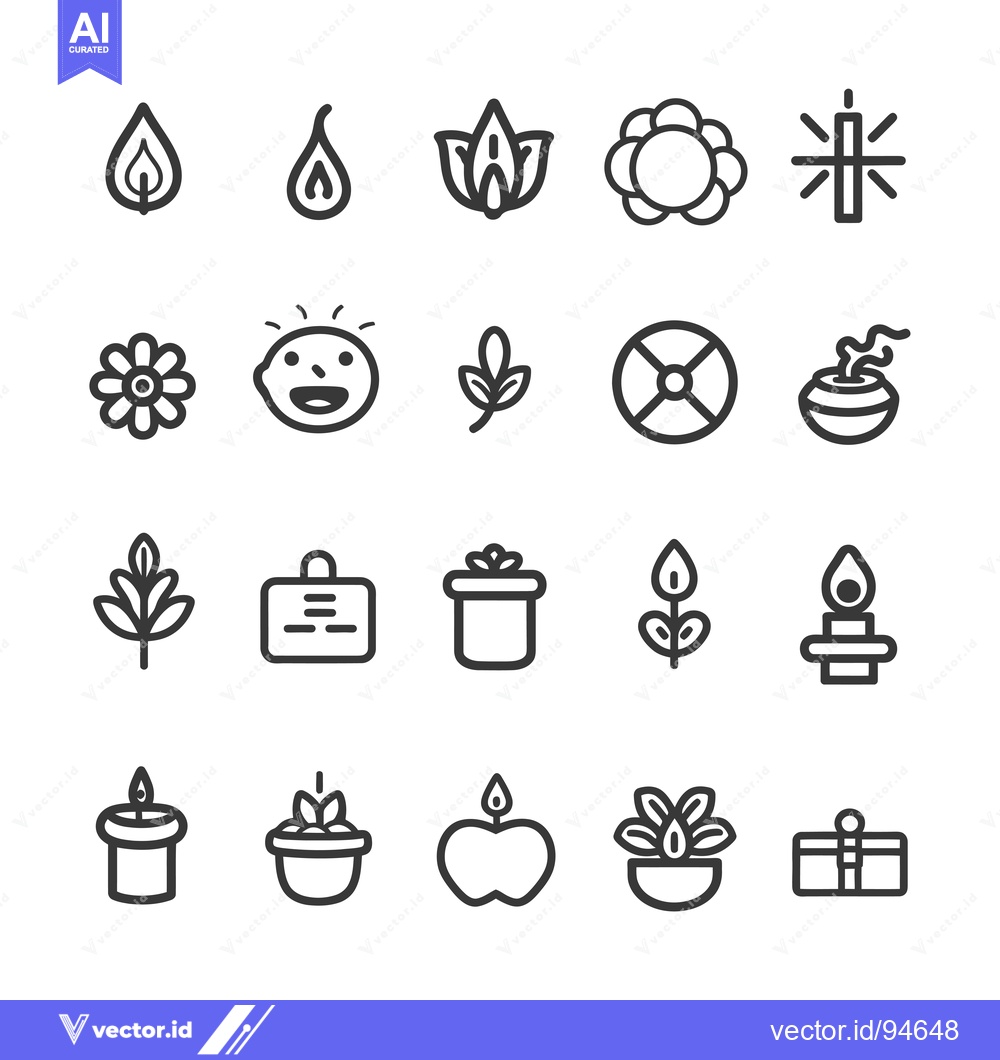 Premium Vector dari Set of 20 line icons related to nature, plants, and candles