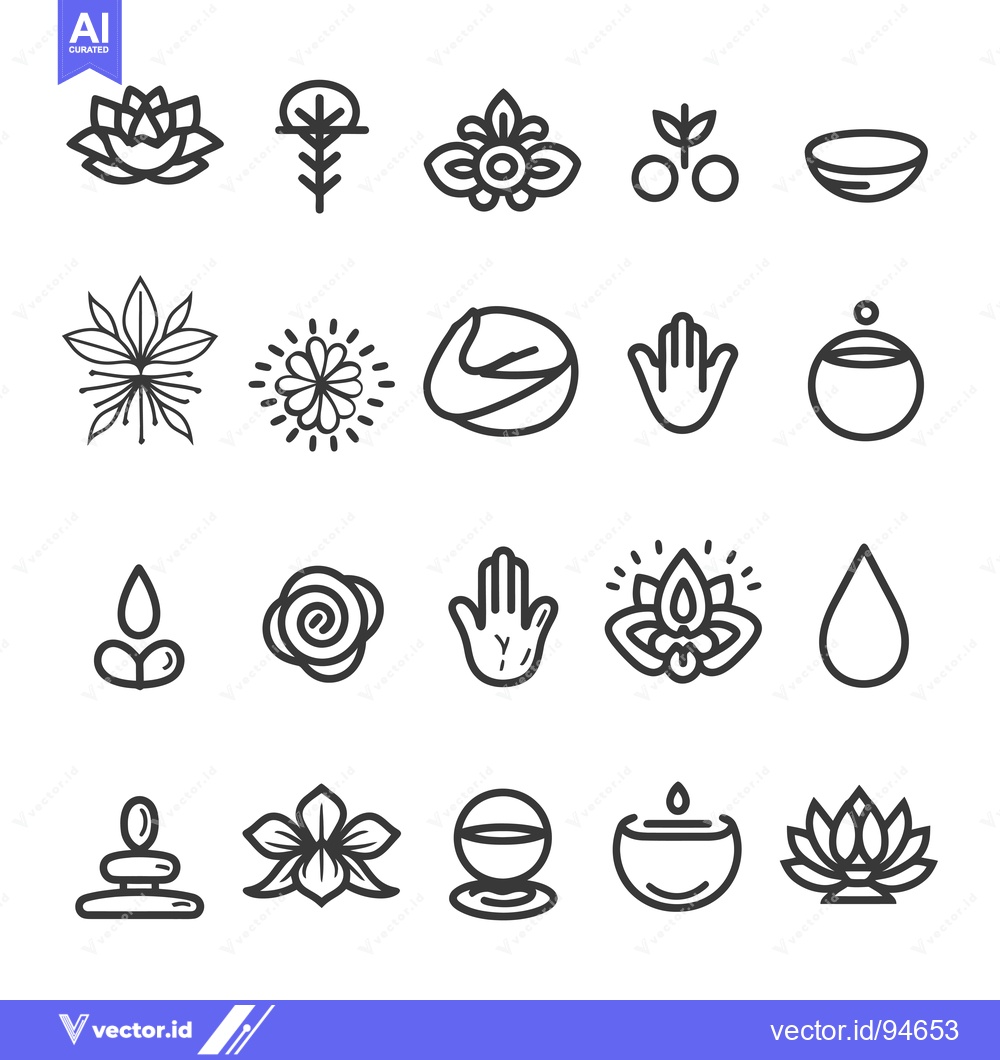 Premium Vector of Set of 20 line icons related to yoga, meditation, and relaxation