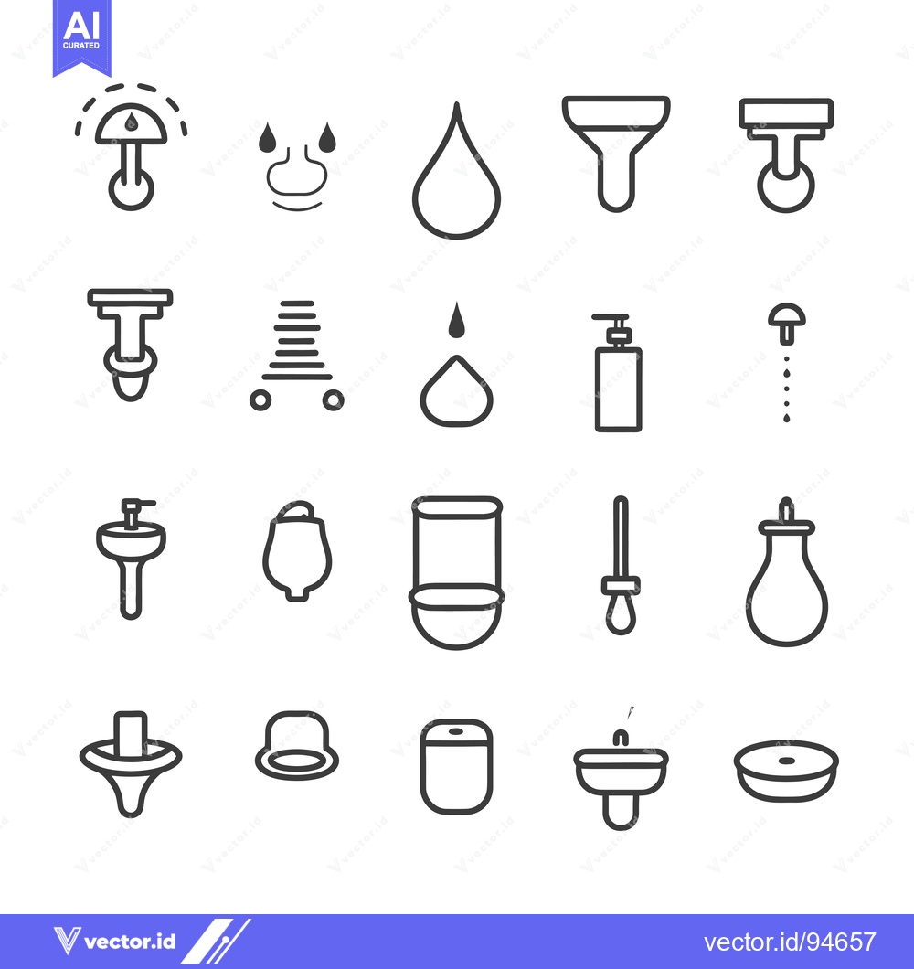 Premium Vector dari Set of 20 Line Icons Representing Plumbing and Bathroom Fixtures