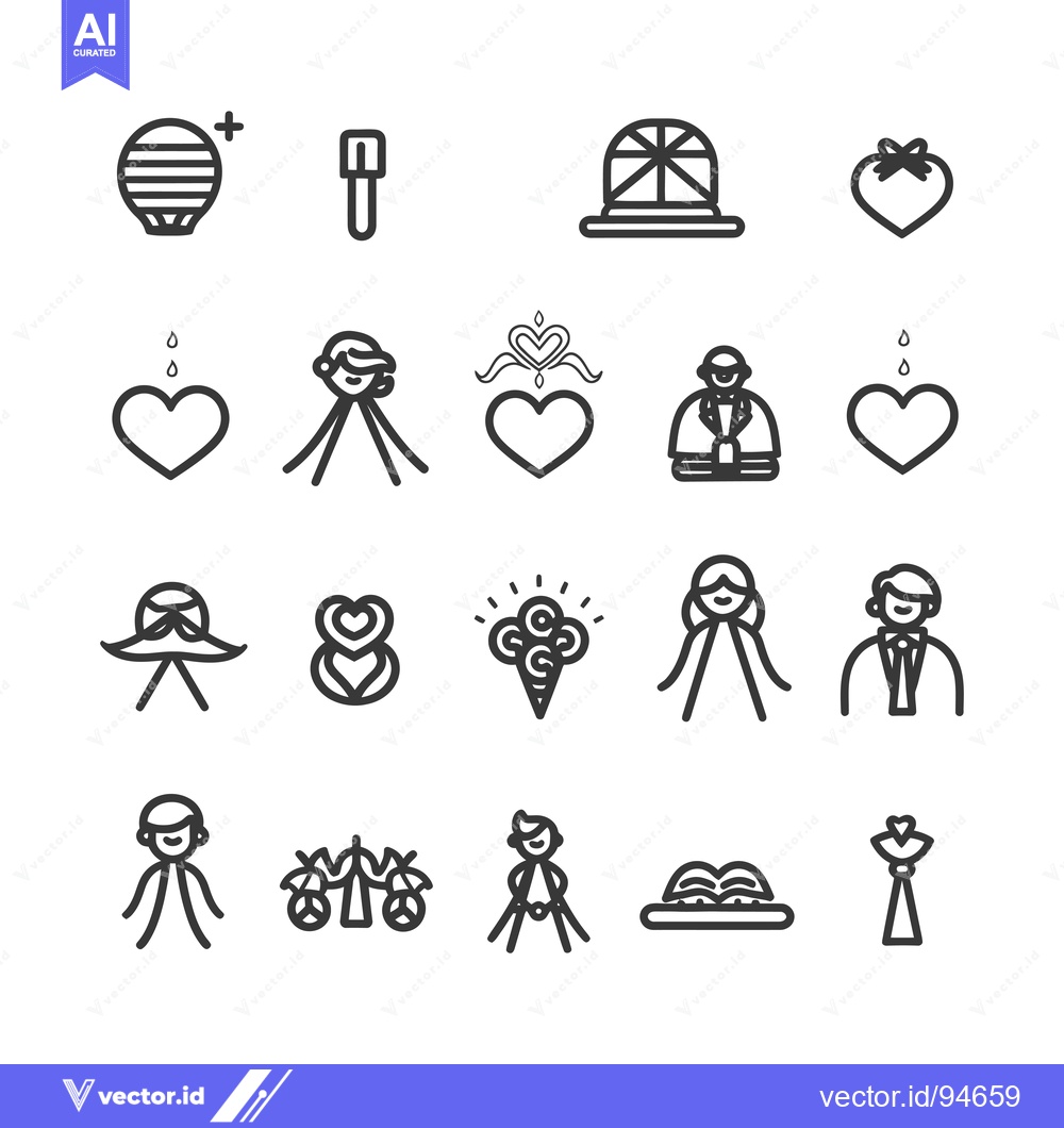 Premium Vector of Set of 20 Love, Romance, and Wedding Themed Icons in Line Style