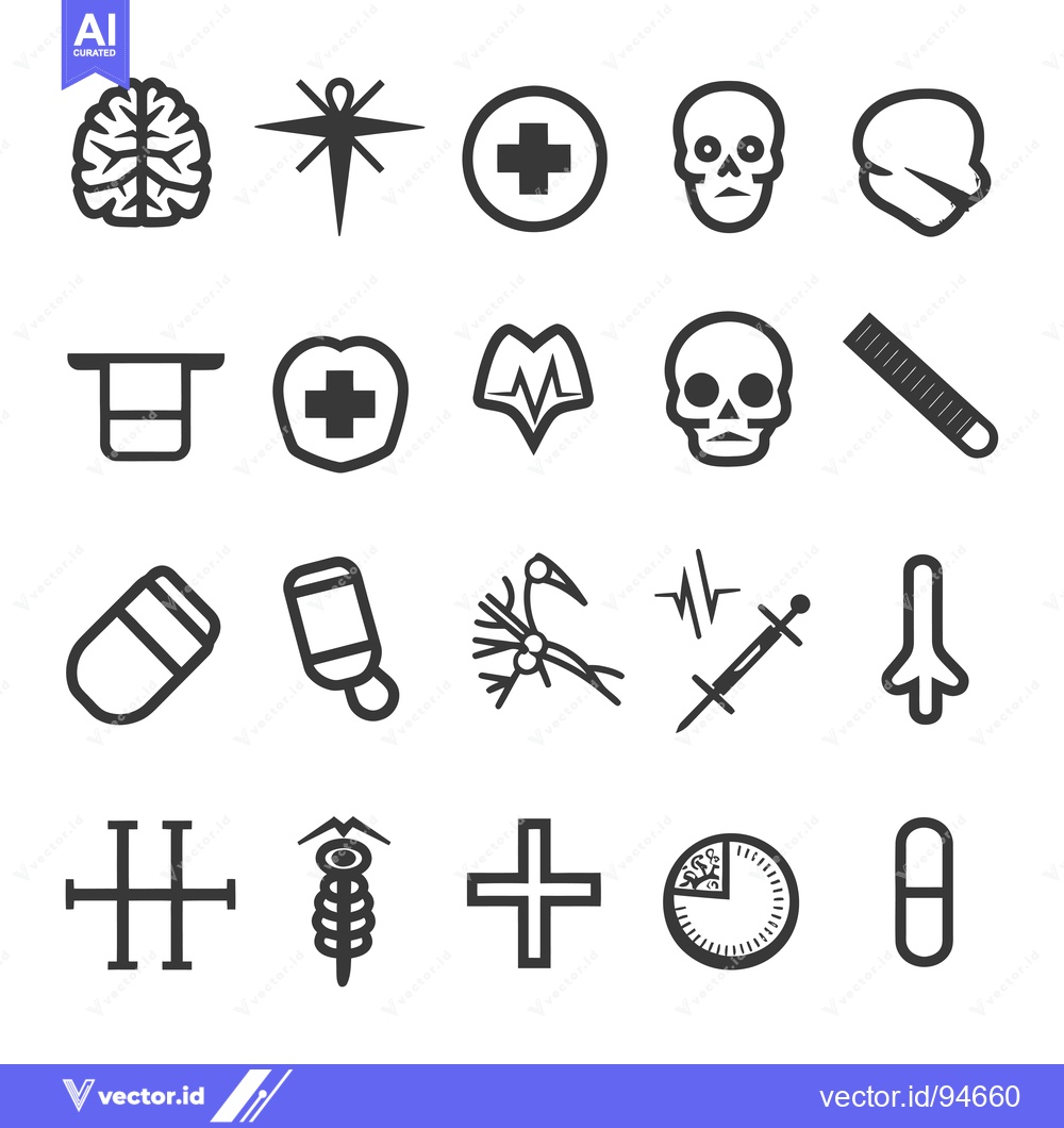 Premium Vector of Set of 20 Medical and Healthcare Related Icons in Black and White