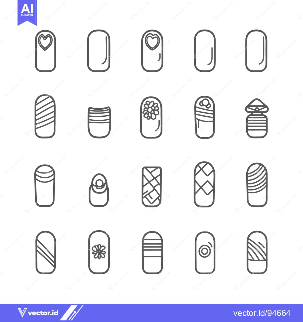 Premium Vector of Set of  20 Nail Designs With Different  Patterns