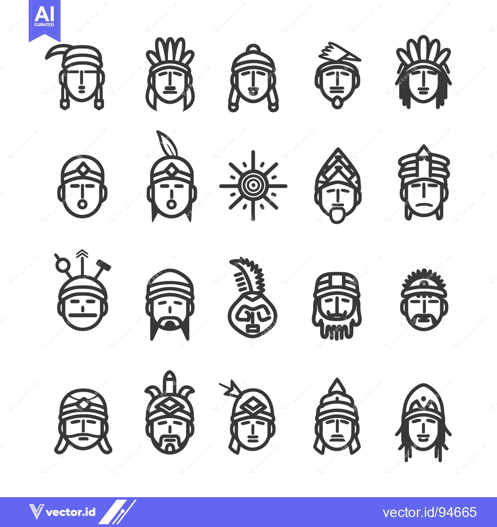 Premium Vector dari Set of 20 Native American Headwear Icons