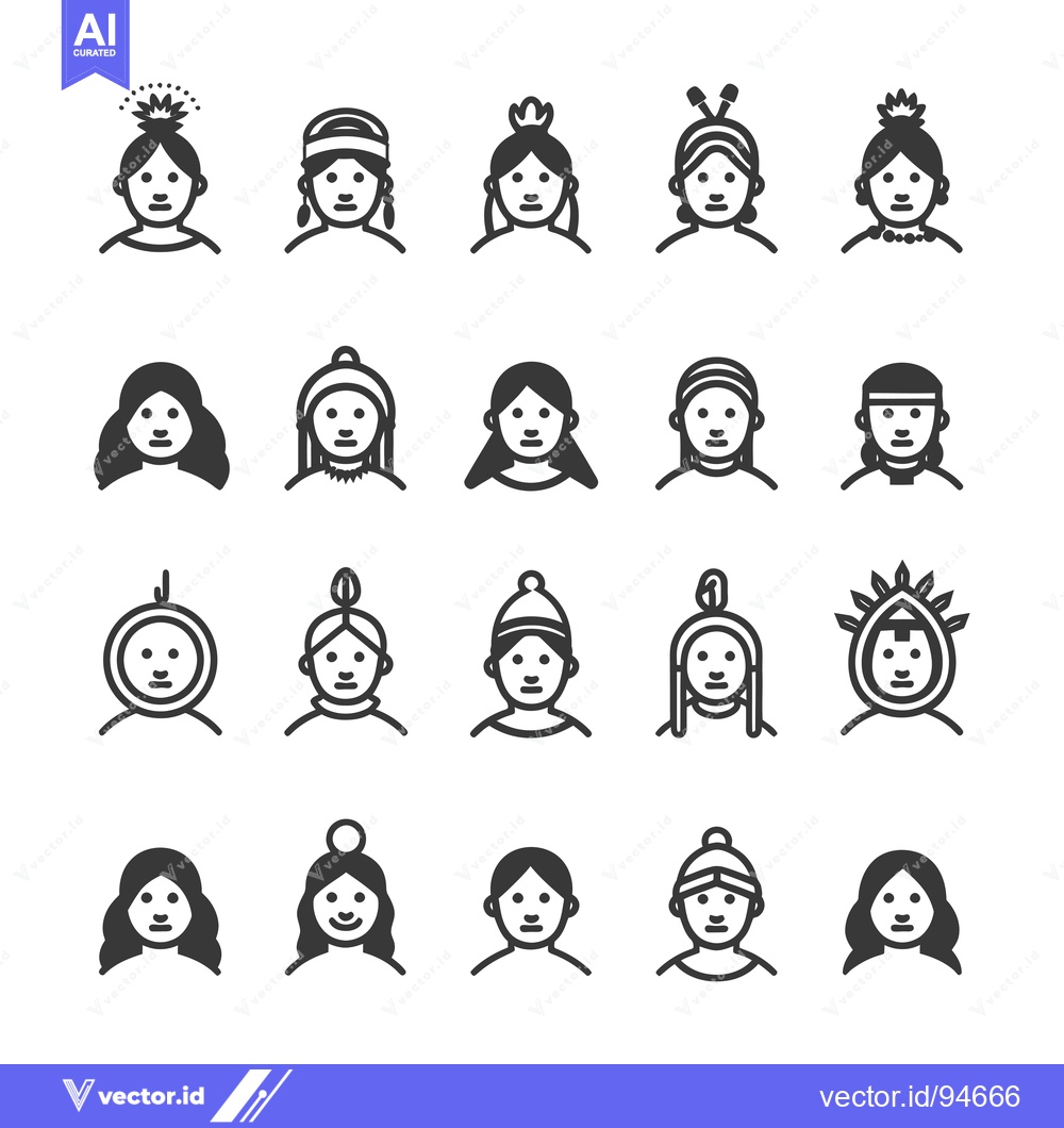 Premium Vector dari Set of 20 Native American Icons with Different Headwear