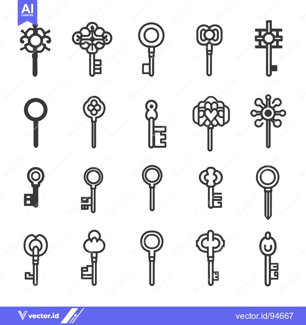 Premium Vector dari Set of 20 Ornate Vintage Keys with Various Designs