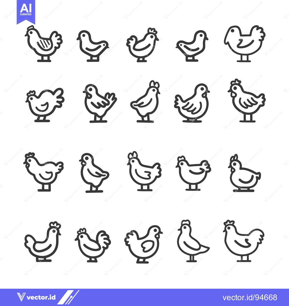 Premium Vector dari Set of 20 Outline Chicken Icons in Different Poses